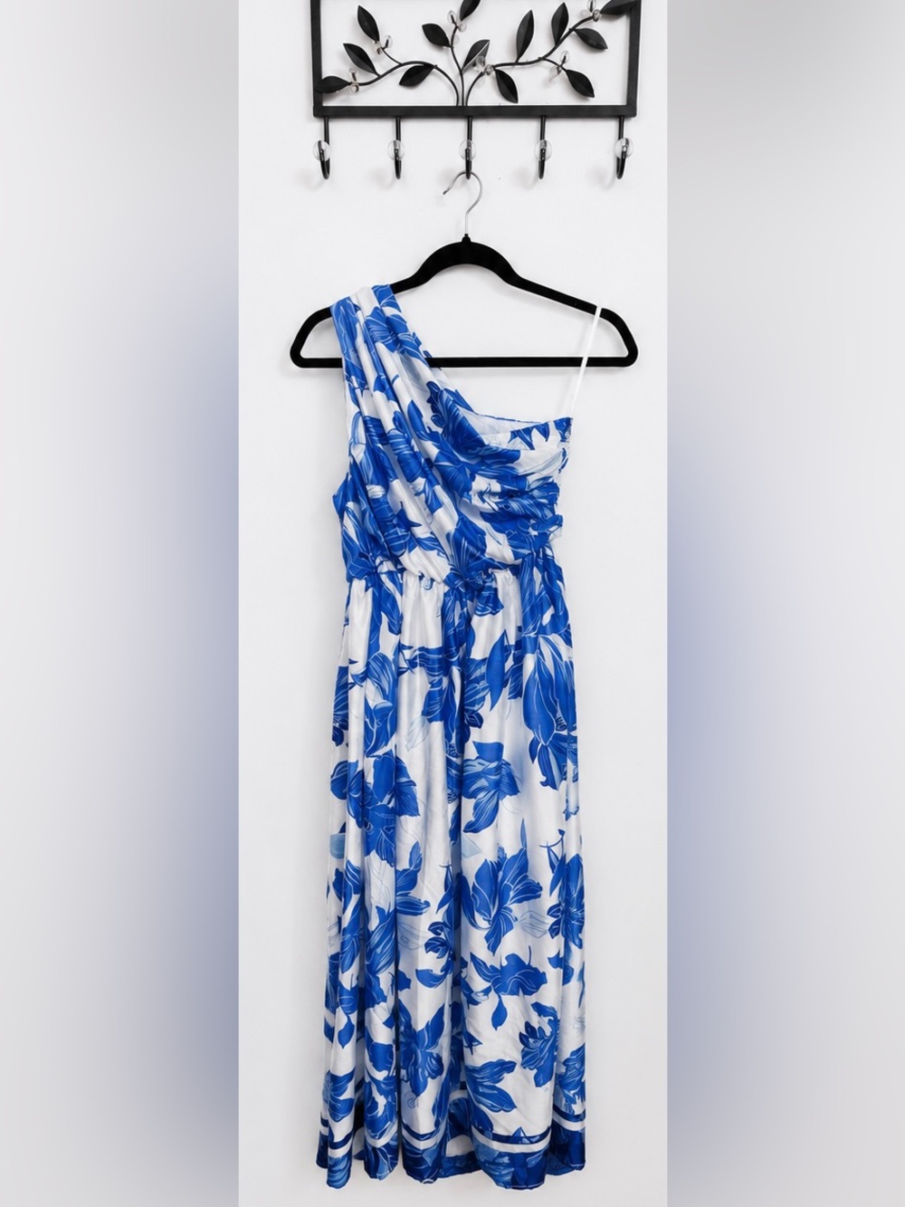 NWT YH & CO Naomi One Shoulder Blue Floral Midi Dress Size Small - Picture 3 of 7